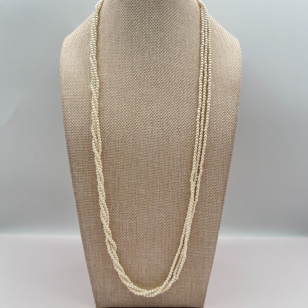 Vintage 90s Multi Strand Faux Pearl Necklace Statement Women's Classic Jewelry